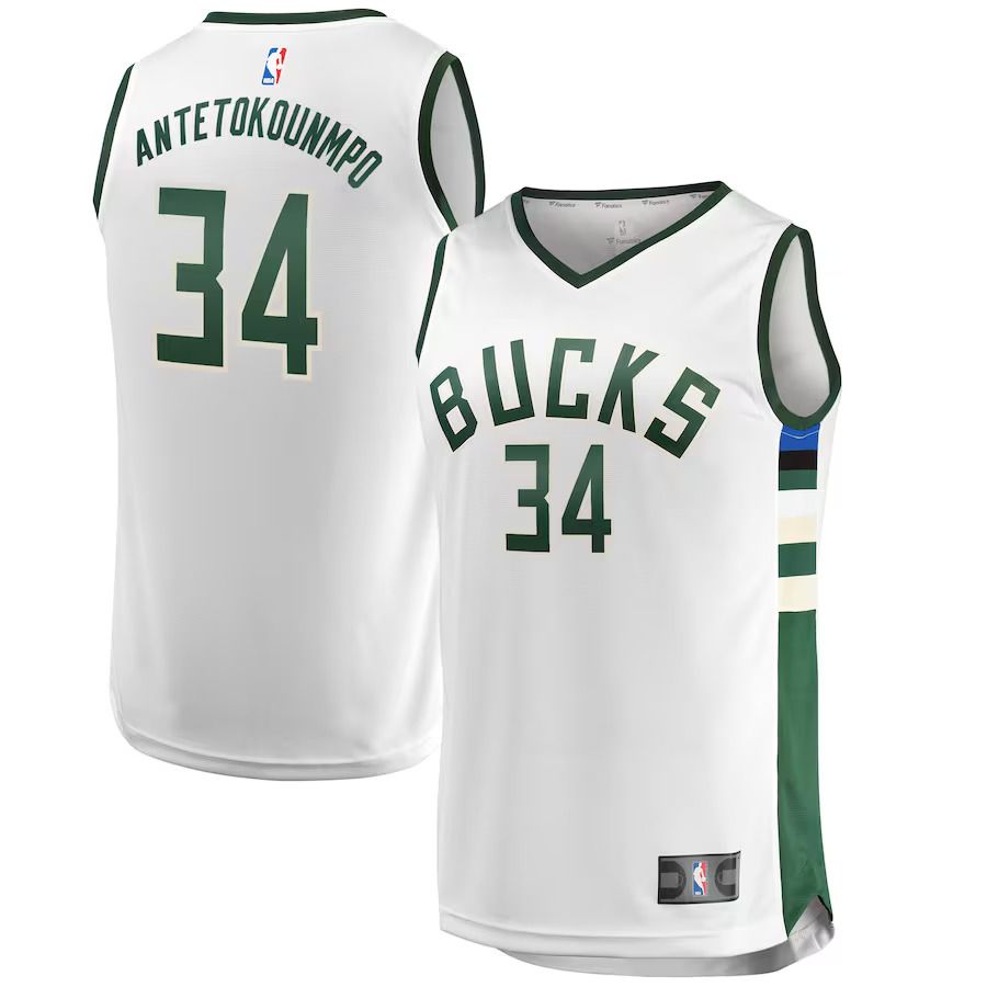 Men Milwaukee Bucks 34 Giannis Antetokounmpo Fanatics Branded White Fast Break Replica NBA Jersey